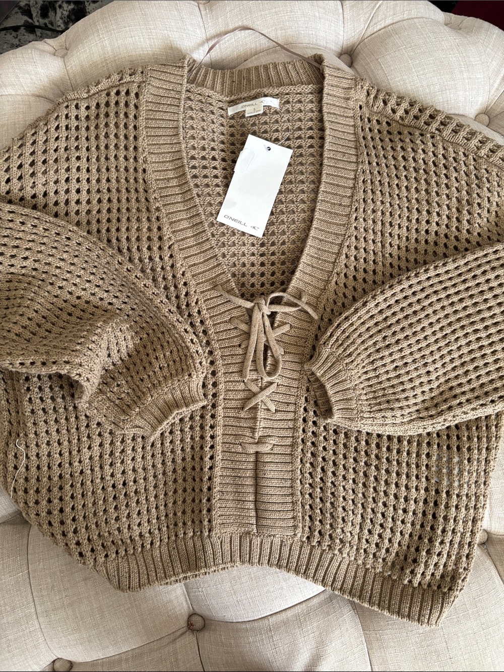 O'Neill Women's Open-Knit V-Neck Sweater - Taupe Brown